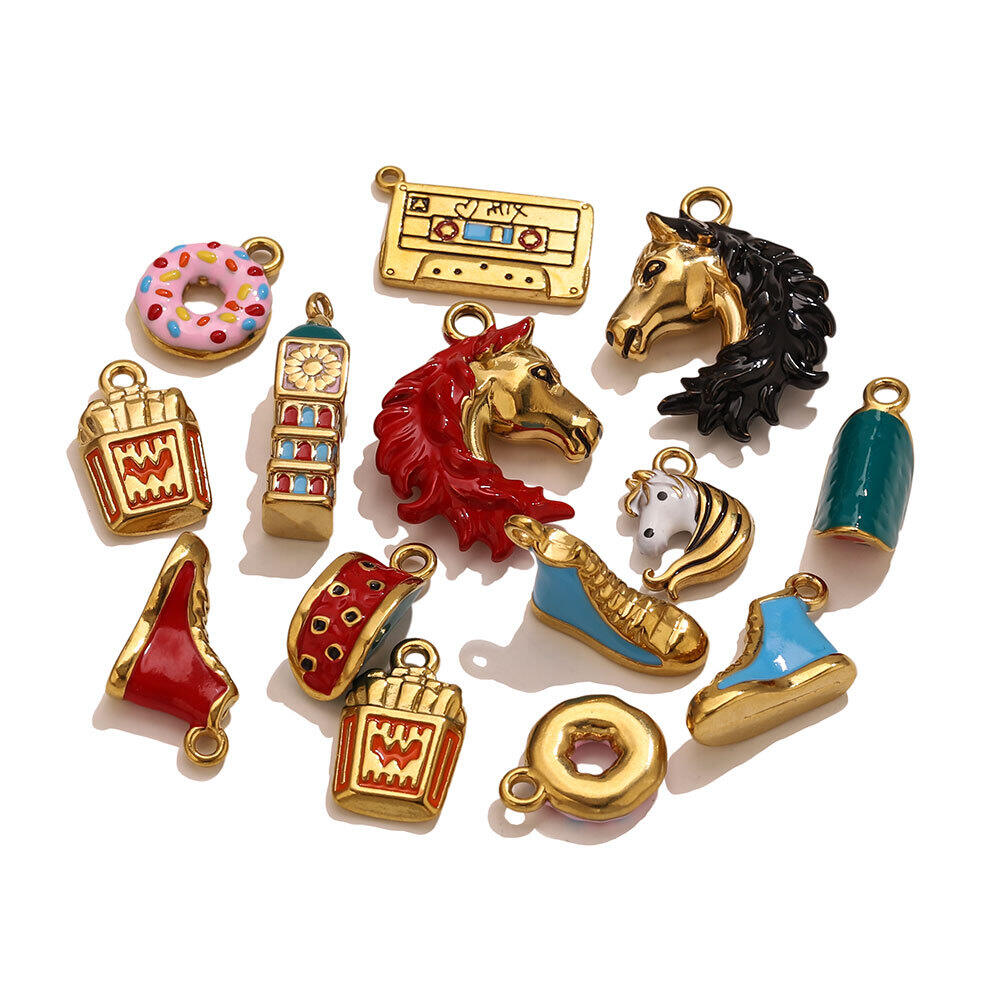 Classic Series Diy Horse Head Doughnut Boots Stainless Steel Waterproof Gold Color Women's Pendants h5Picture4