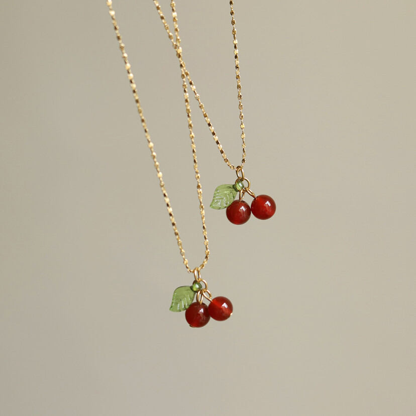 Romantic Series Sweet Cherry Titanium Steel Women's Pendant Necklaces