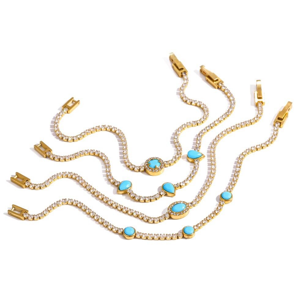 Bohemian Natural Stone Stainless Steel Waterproof Gold Color Zircon Bracelets h5Picture3