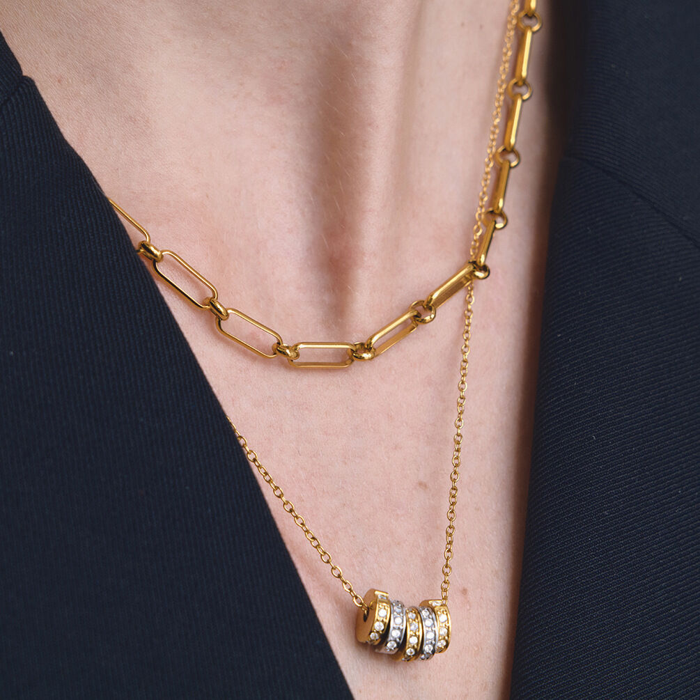 Simple Circle Stainless Steel Waterproof Gold Color Zircon Women's Pendant Necklaces
