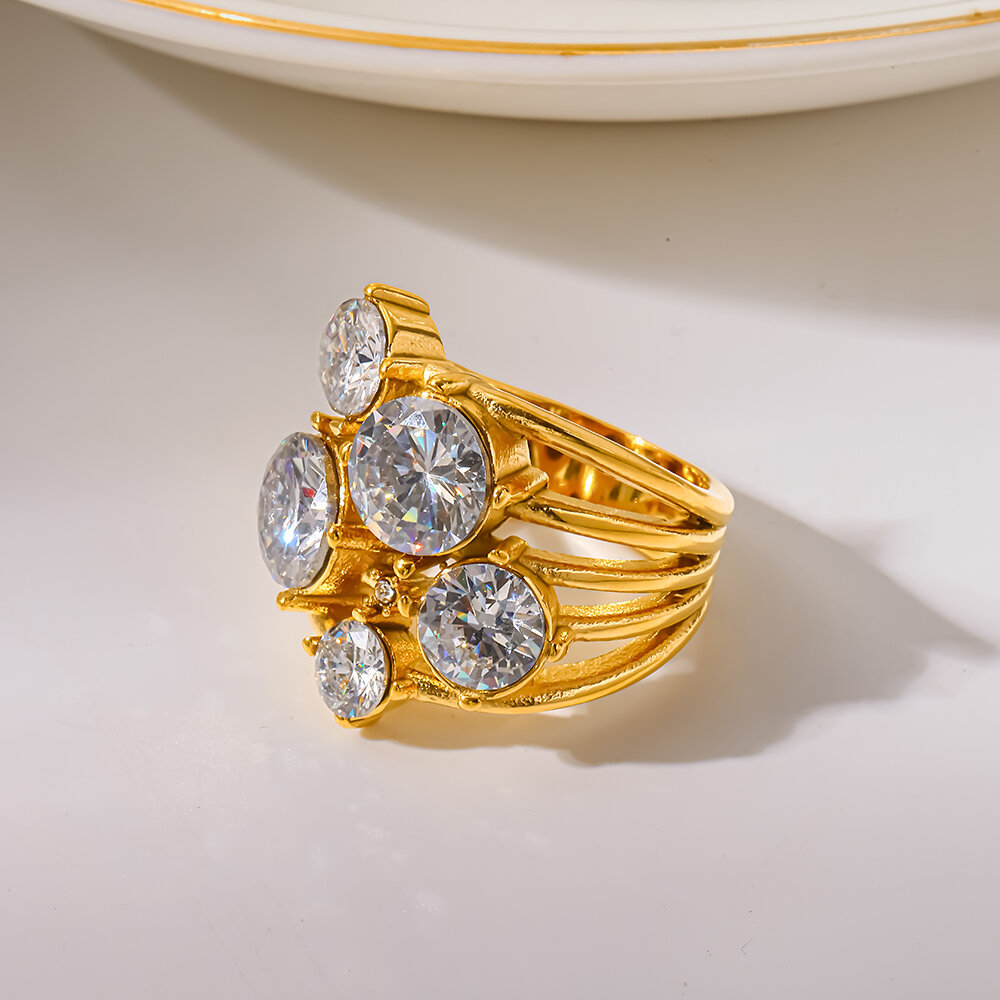 Luxuriöse, elegante Statement-Ringe aus Edelstahl in unregelmäßiger Form, wasserfest, goldfarben, mit Zirkonia h5 Bild5