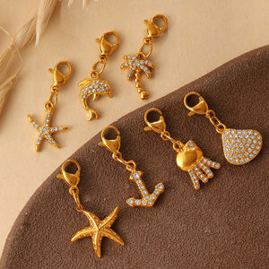 Oceanic Stainless Steel Waterproof Gold Color Rhinestone DIY Pendants h5 Picture2