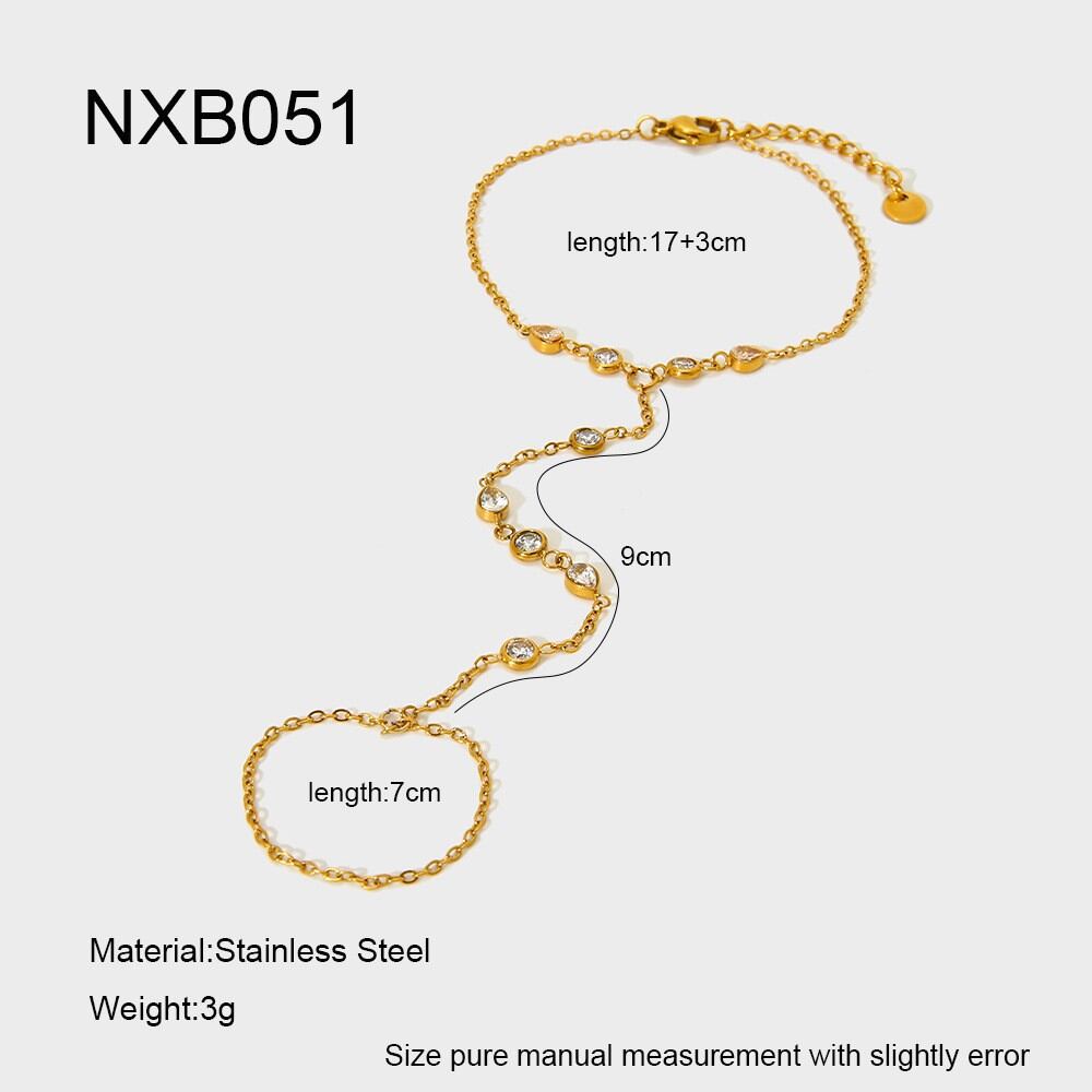 Simple Chain Circle Stainless Steel Waterproof Gold Color Zircon Women's Hand Chain h5 