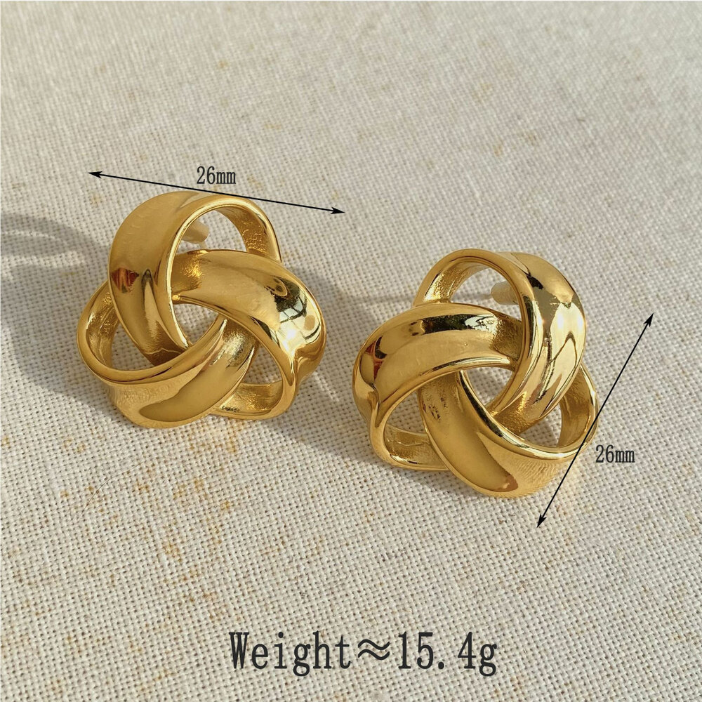 Simple Twist Stainless Steel Waterproof Gold Color Women's Stud Earrings