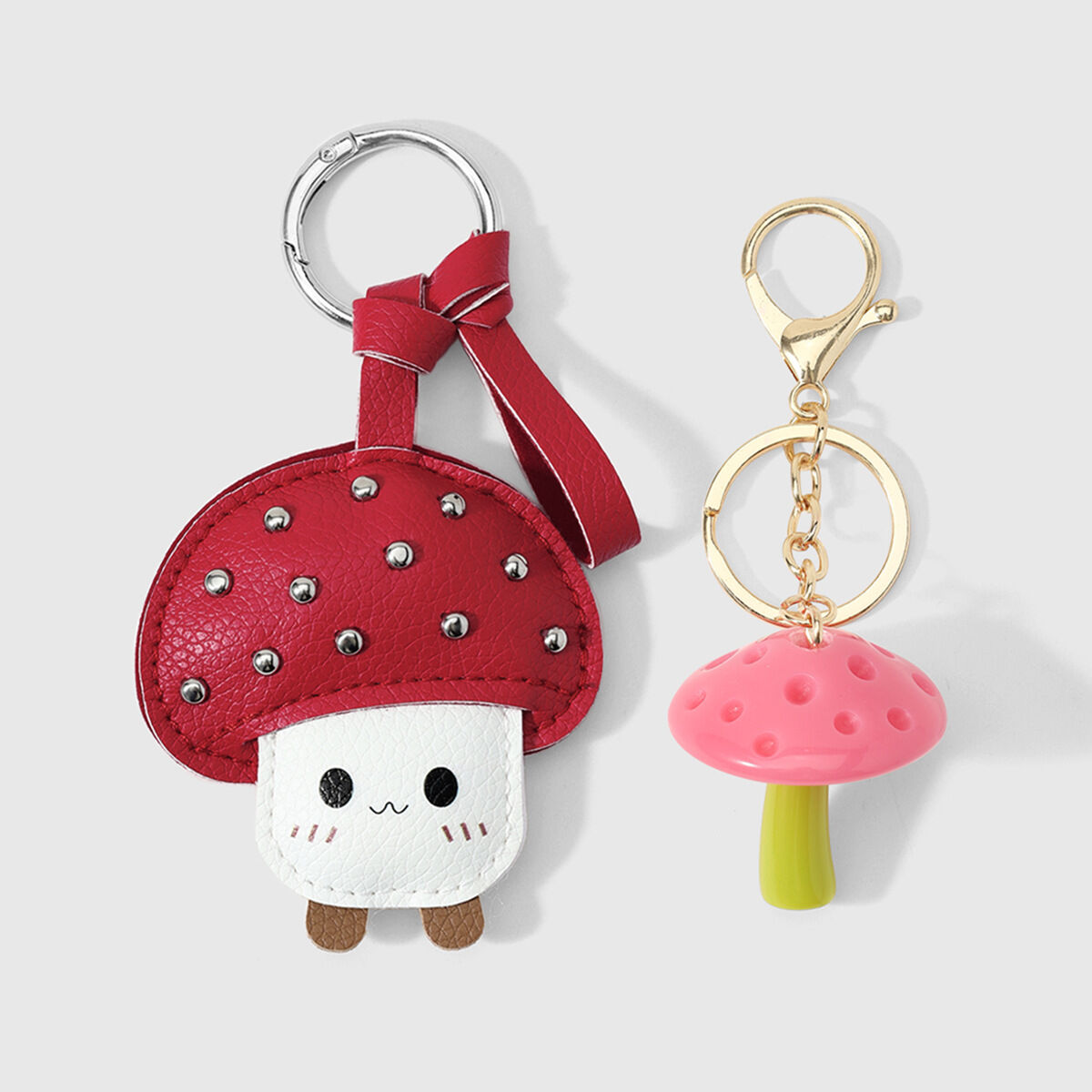Porte-clés en cuir en forme de champignon mignon