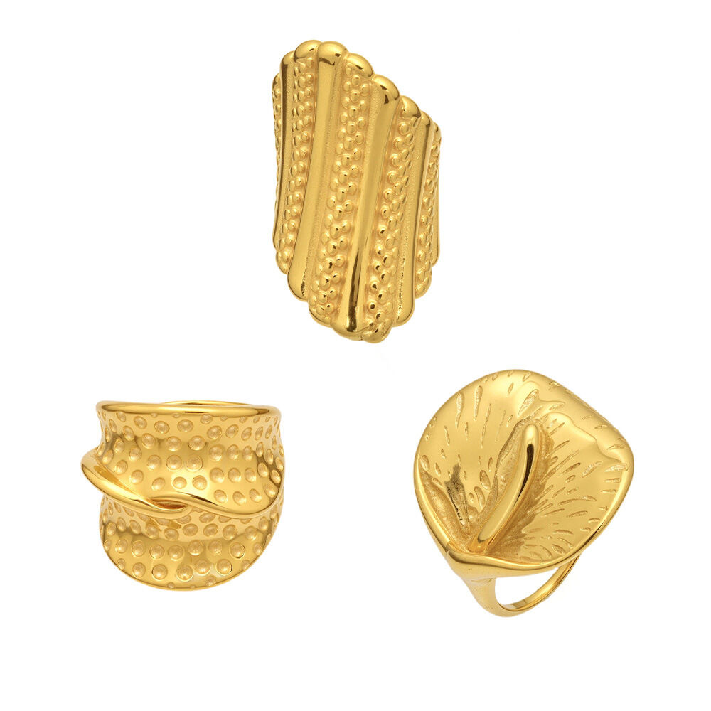 Retro Irregular Shape Stainless Steel Waterproof Gold Color  Statement Rings h5 Picture5
