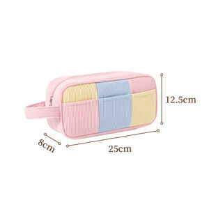 Simple Plaid Mixed Color Corduroy Women's Makeup Bags h5 Picture5