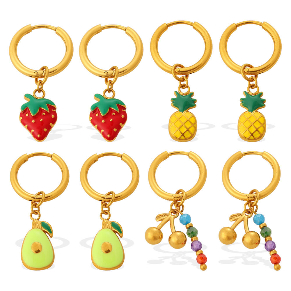 Simple Series Daily Fruit Stainless Steel Waterproof   Gold Color  Women's Drop Earrings Picture4