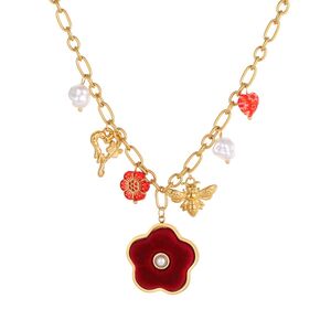 Retro Velvet Flower Butterfly Stainless Steel Waterproof Gold Color Women's Chain Necklaces h5 Picture5