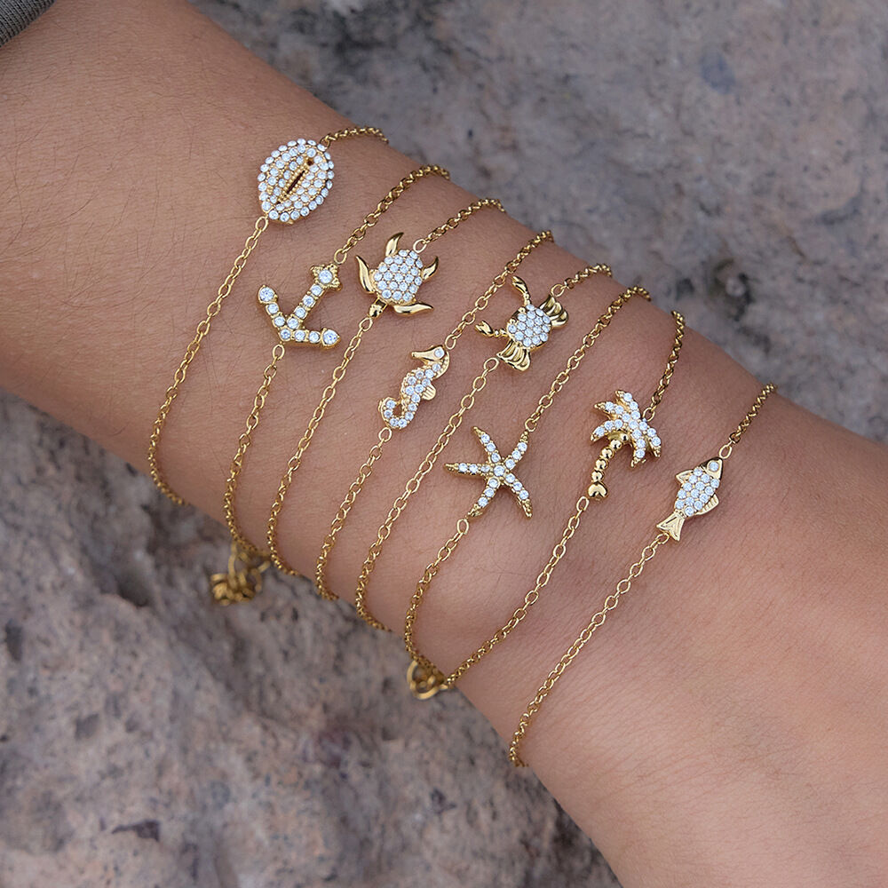 Oceanic Style Starfish Stainless Steel Waterproof Gold Color Zircon Women's Necklaces Sets h5 Picture3