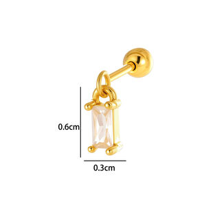 Simple Rectangle Copper Gold Color Zircon Women's Piercing Earrings h5 Picture2