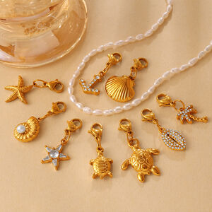 Oceanic Stainless Steel Waterproof Gold Color Rhinestone DIY Pendants h5 Picture3