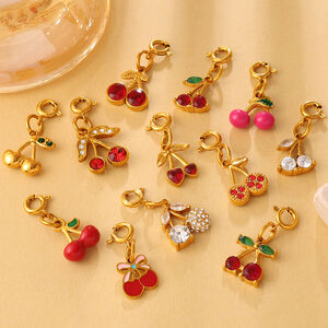 Sweet Cherry Stainless Steel Waterproof Gold Color Crystal DIY Pendants h5 Picture2