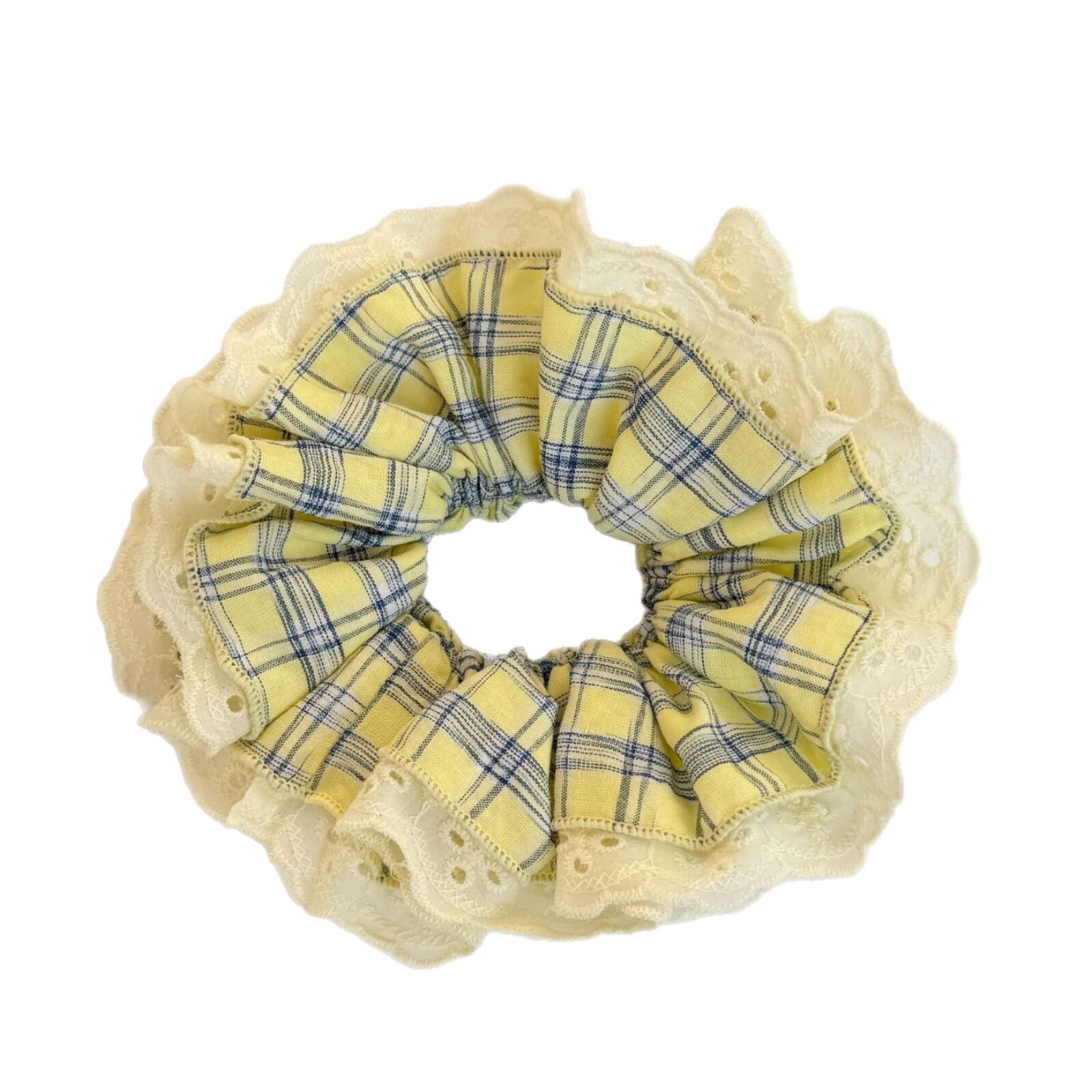 Romantic Yellow Plaid Fabric Women's Scrunchies h5 Picture6