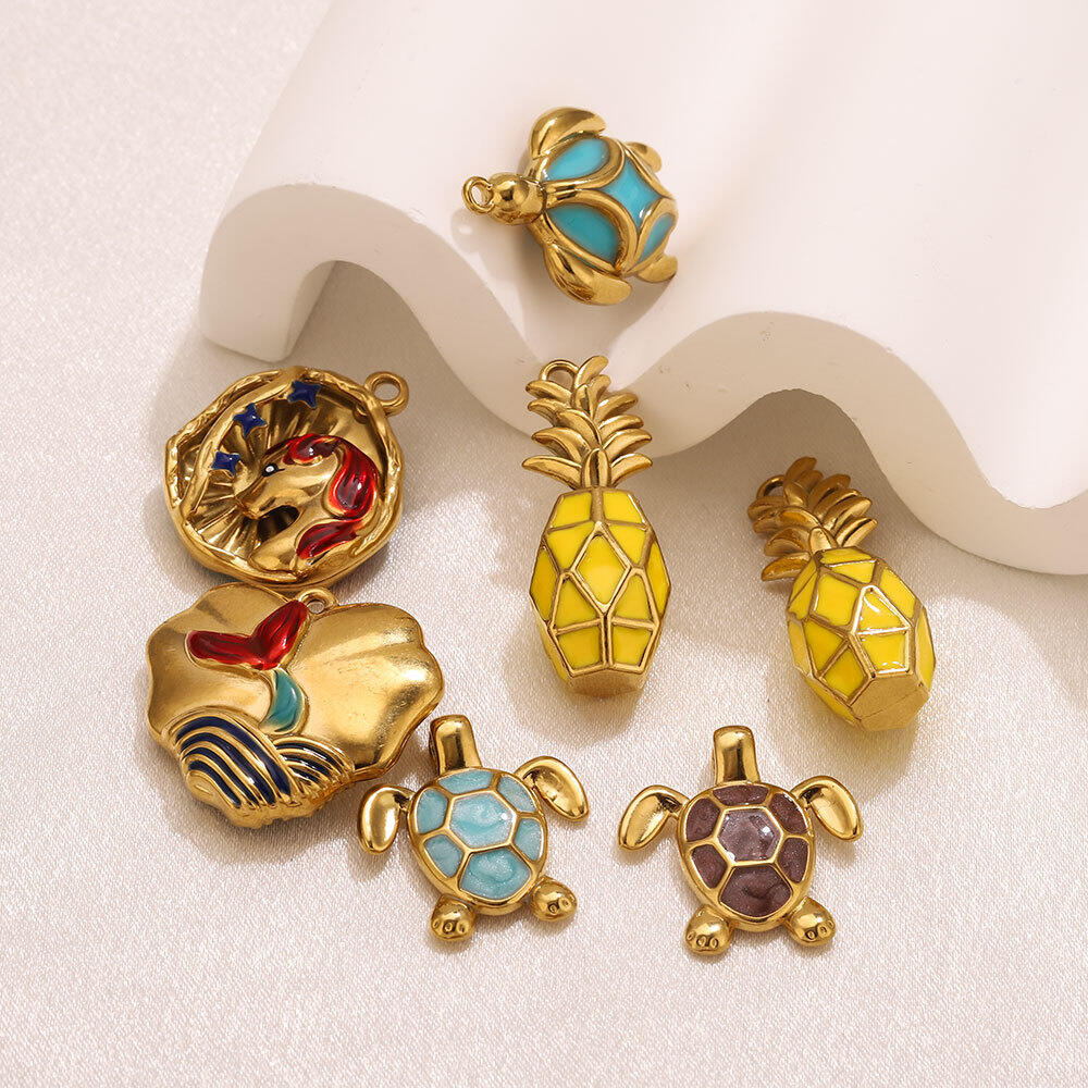 Simple Series Diy Turtle Fruit Sun Shell Stainless Steel Waterproof   Gold Color  Women's Pendants h5 Picture3