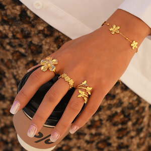Simple Series Daily Flower Stainless Steel Waterproof Gold Color Statement Rings h5 Picture5
