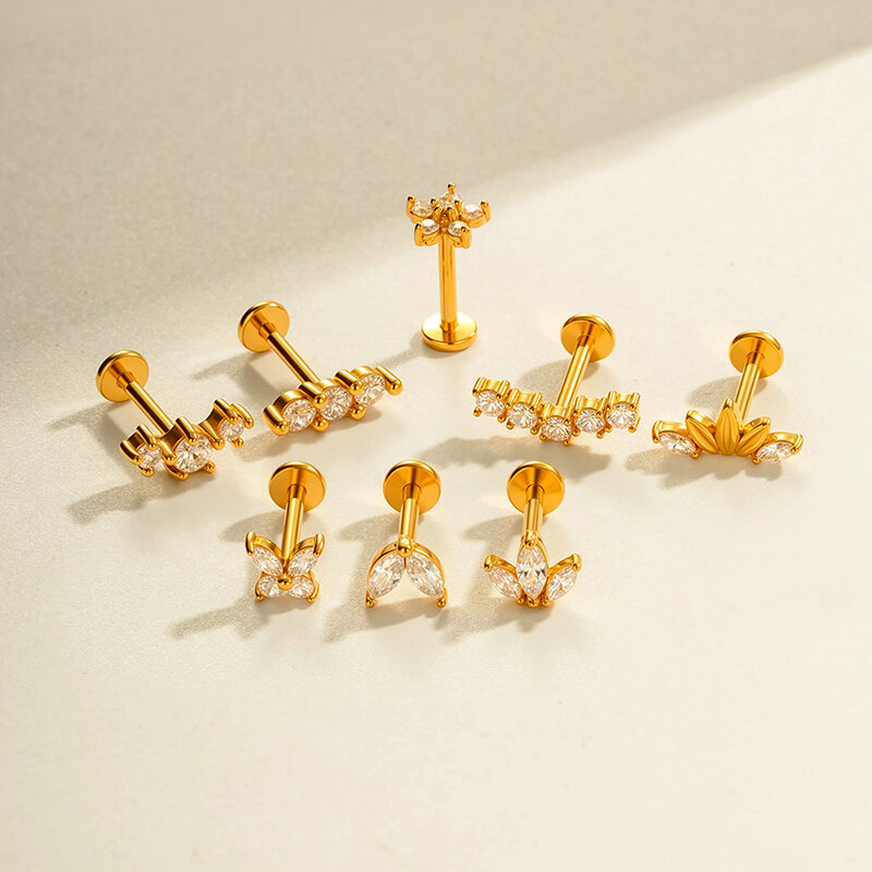 Luxury Simple Flower Heart Stainless Steel Waterproof Gold Color Zircon Women's Piercing Earrings Picture6