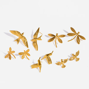 Birds Shape Stainless Steel Waterproof Gold Color Women's Stud Earrings h5 Picture4