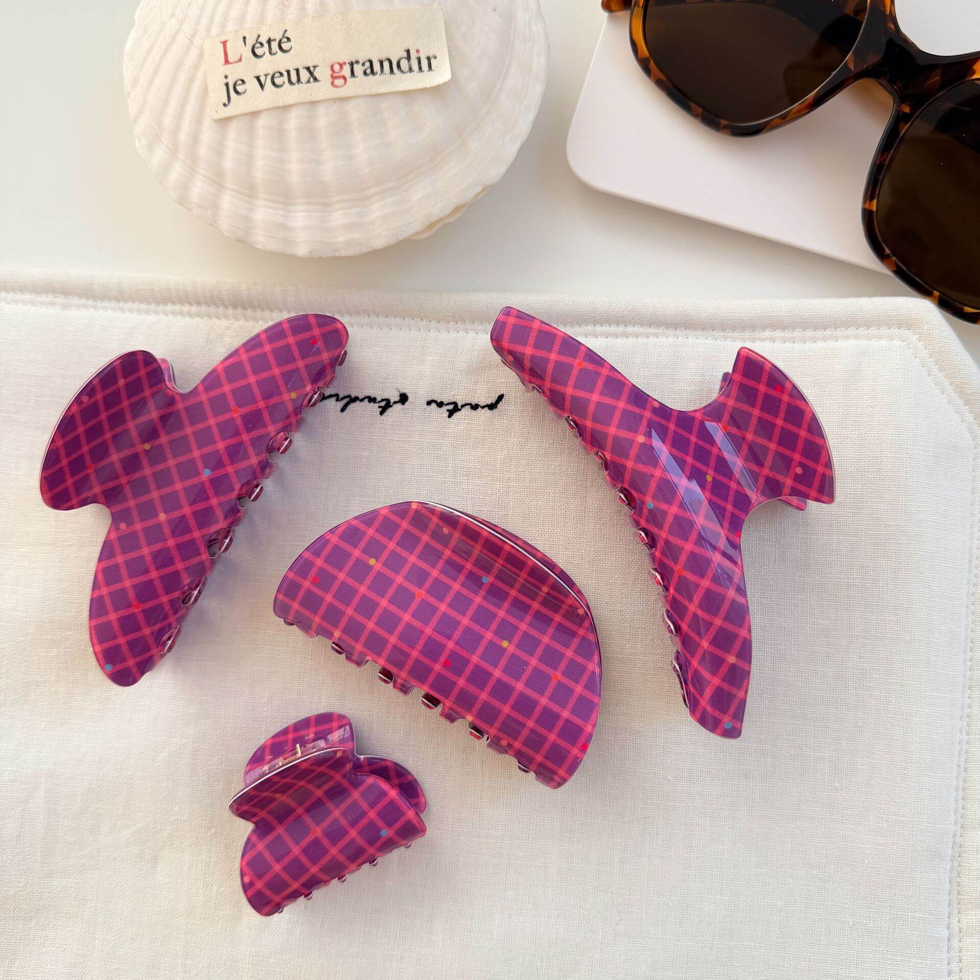 Romantic Series Sweet Plaid Imitation Acetate Sheet Women's Hair Claws h5 Picture3