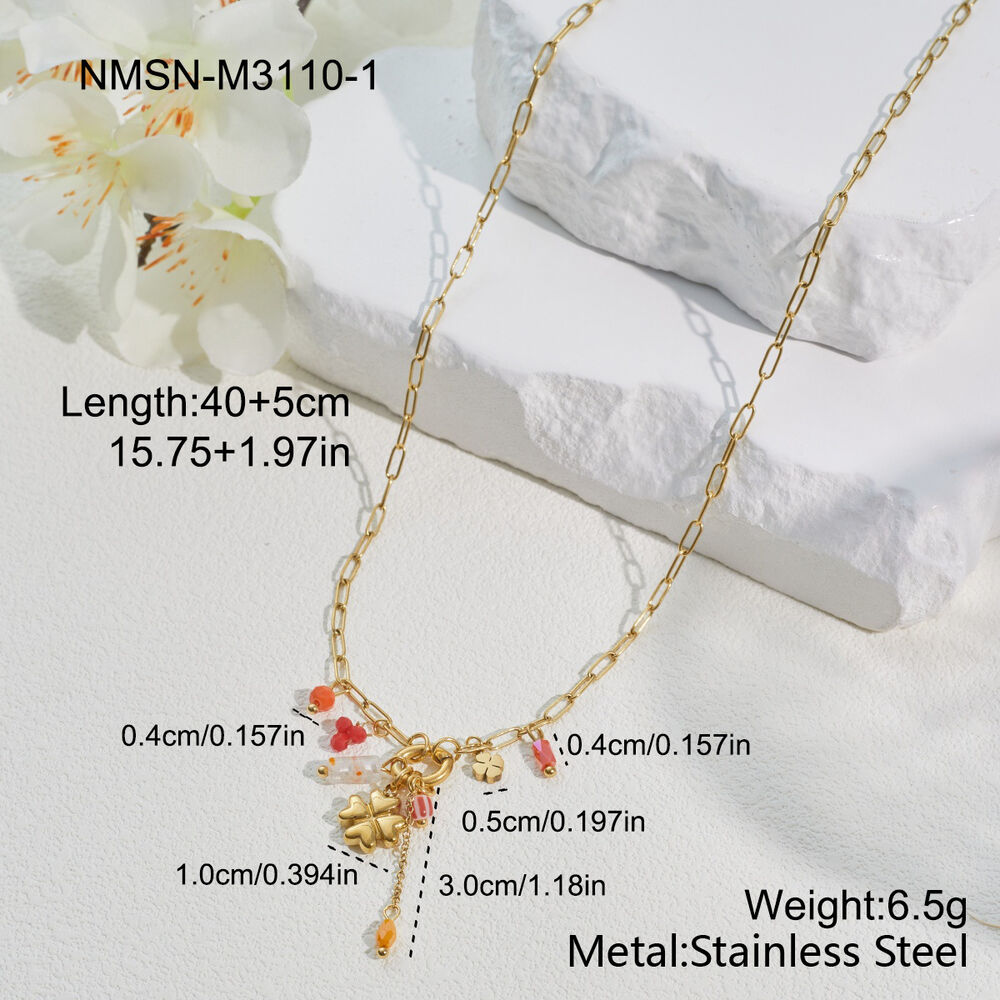 Simple Series Daily Clover Stainless Steel Waterproof Gold Color Women's Jewelry Sets