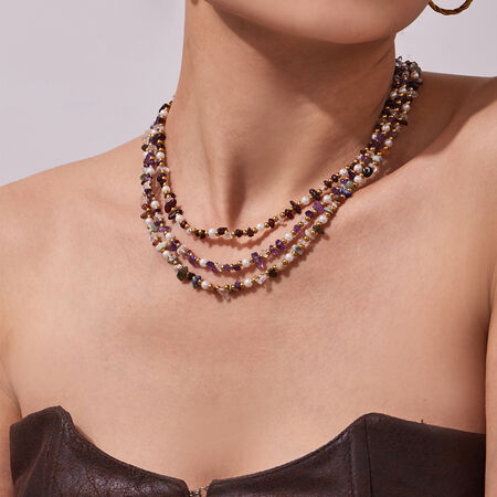 Natural Stone Beads Stainless Steel Gold Color Women's Beaded Necklaces 2
