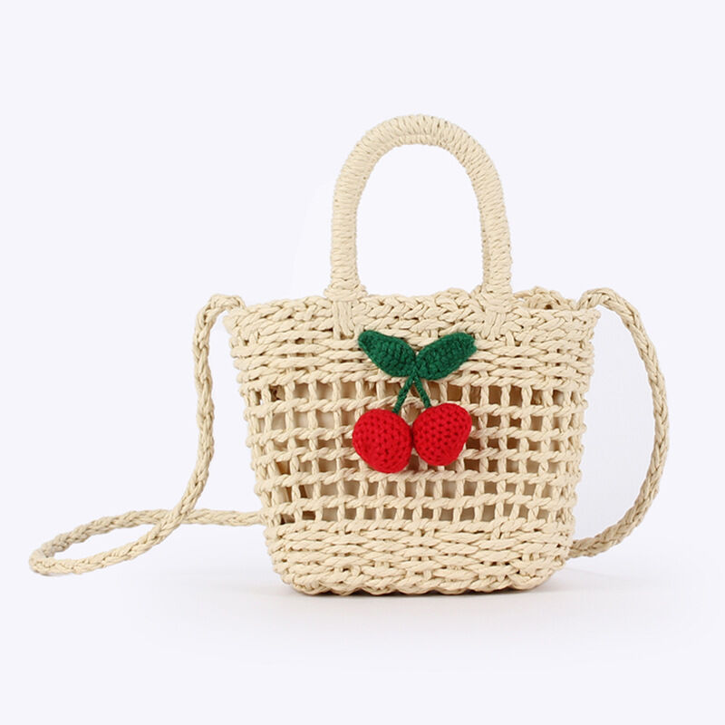 Vacation Style Cherry Paper Rope Woven Women's Beach Bag h5
