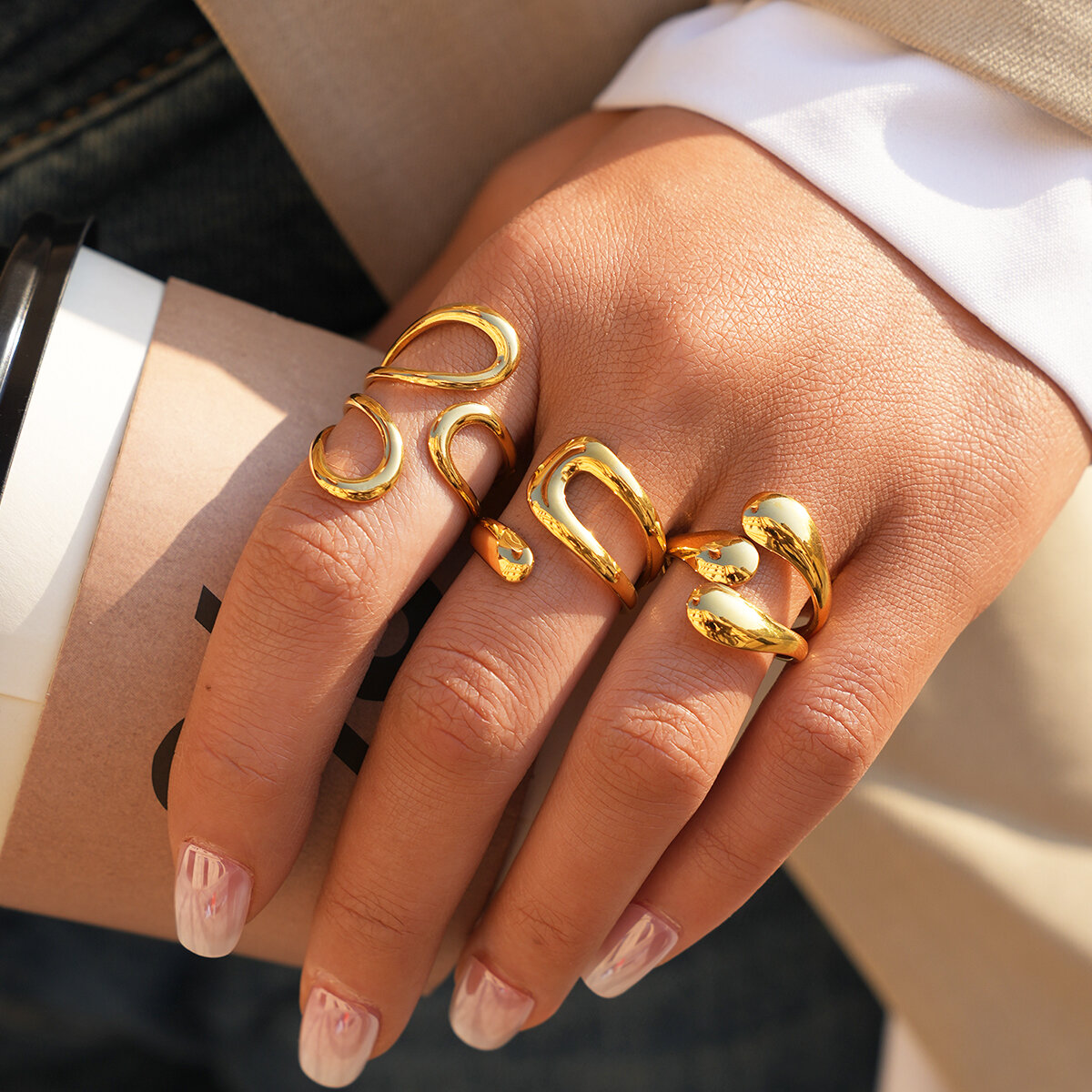 Simple Series Daily Irregular Shape Stainless Steel Waterproof   Gold Color  Statement Rings Picture4