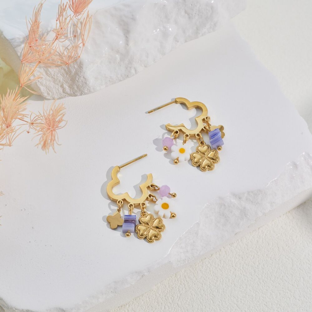 Simple Series Daily Flower Stainless Steel Waterproof Gold Color Women's Jewelry Sets h5Picture4