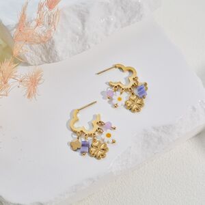 Simple Series Daily Flower Stainless Steel Waterproof Gold Color Women's Jewelry Sets h5 Picture4