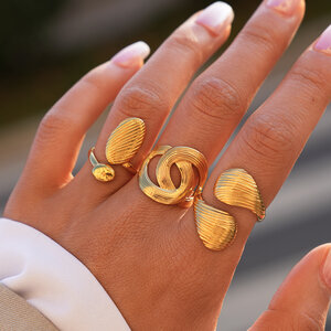 Daily Irregular Shape Stainless Steel Waterproof Gold Color Women's Statement Rings h5 Picture3