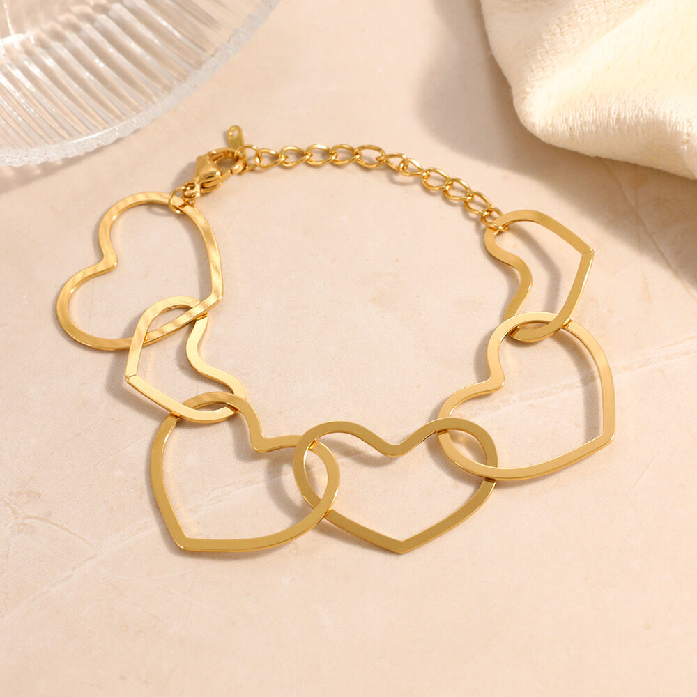 Sweet Heart Chain Stainless Steel Waterproof   Gold Color  Zircon Women's Chain Bracelets h5 Picture2