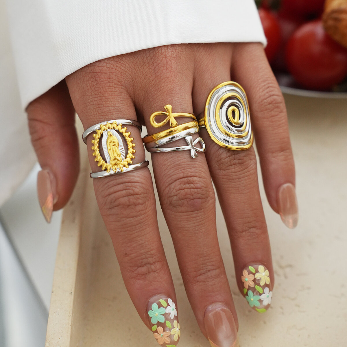 Mixed Gold and Silver Colors Irregular Shape Stainless Steel Waterproof   Gold Color  Statement Rings h5 Picture4