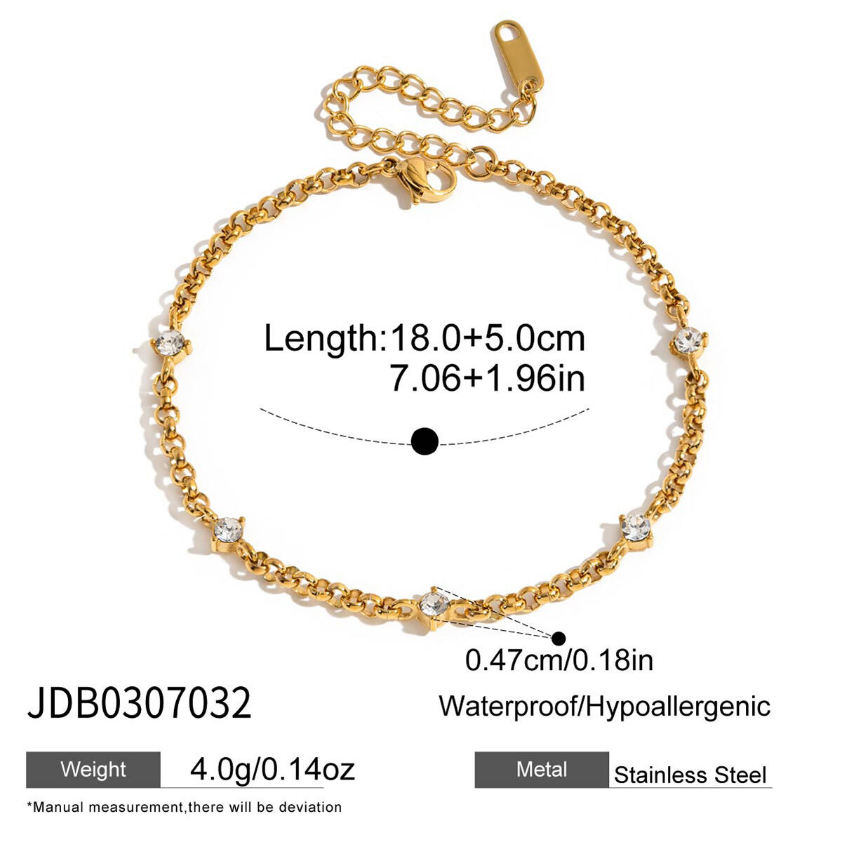 Luxurious Simple Beads Stainless Steel Waterproof Gold Color Zircon Women's Chain Bracelets h5 