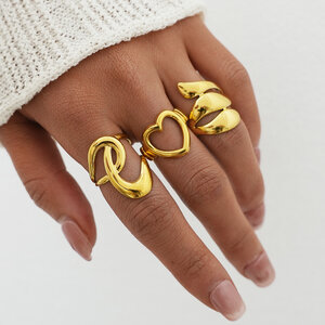 Simple Series Daily Irregular Shape Stainless Steel Waterproof Gold Color Statement Rings h5 Picture4