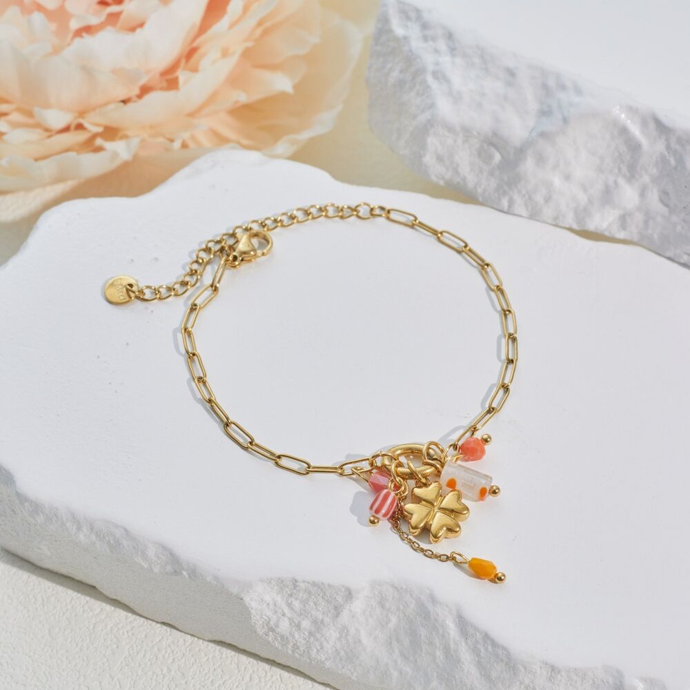 Simple Series Daily Clover Stainless Steel Waterproof Gold Color Women's Jewelry Sets h5Picture4