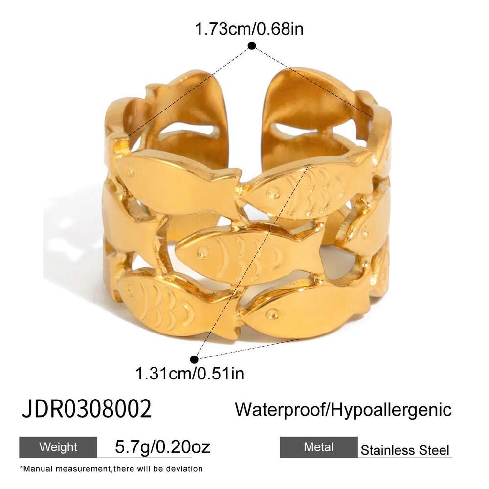 Urlaubs-Fischform Edelstahl wasserdichte Statement-Ringe in Goldfarbe