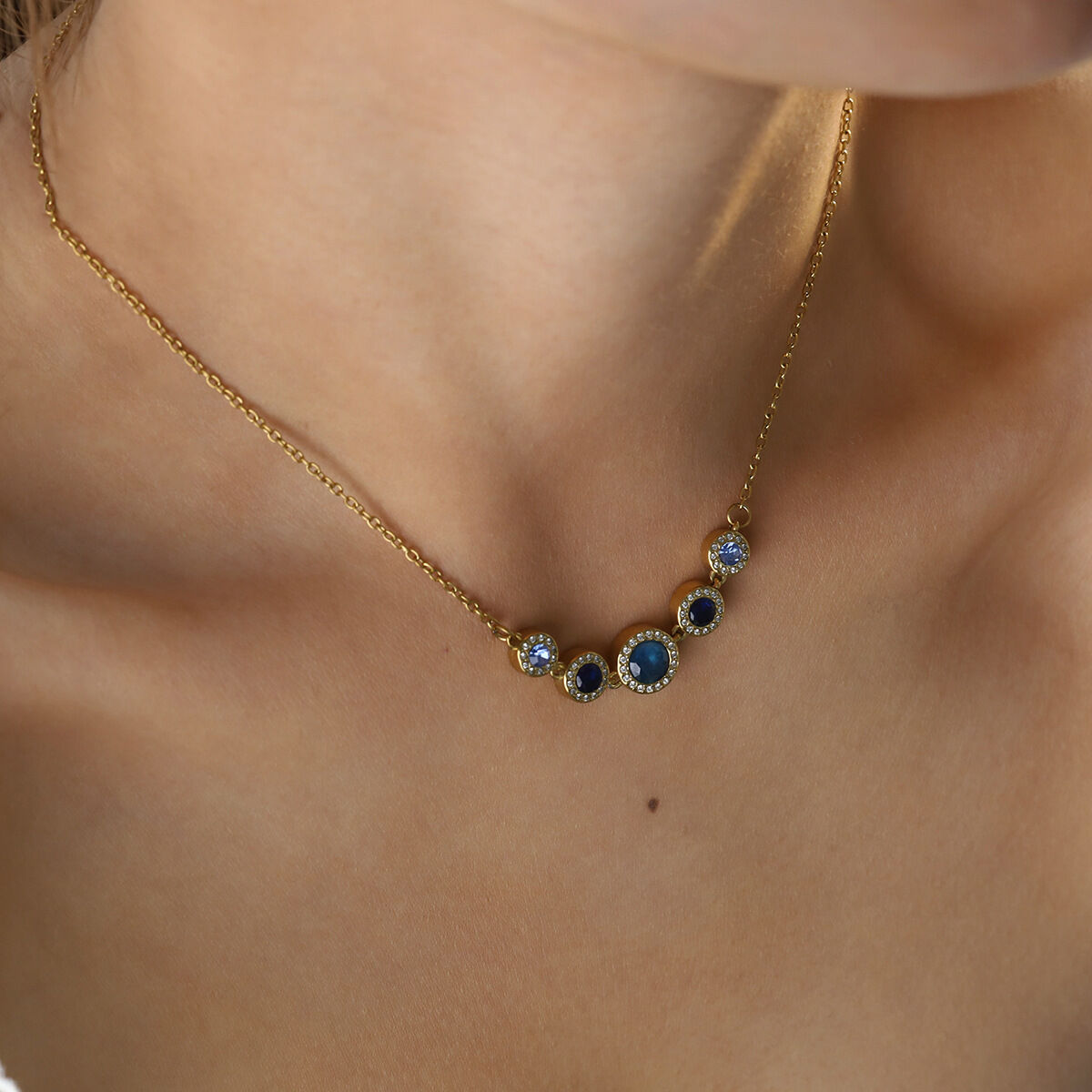 Einfache Damen-Anhänger-Halskette mit Zirkonia-Perlen, Edelstahl, wasserdicht, goldfarben h5Bild2