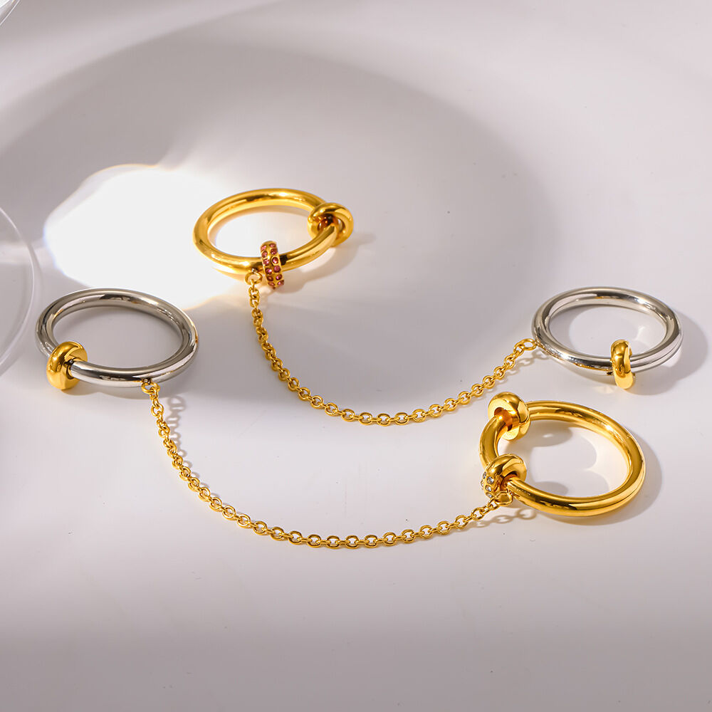 Simple Series Casual Chain Circle Stainless Steel Waterproof Gold Color Zircon Statement Rings h5Picture3