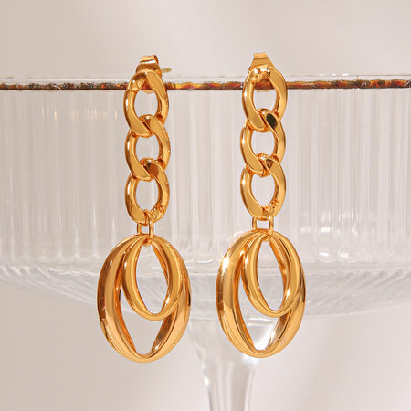 Simple Series Daily Circle Stainless Steel Waterproof Gold Color Women's Dangle Earrings 2