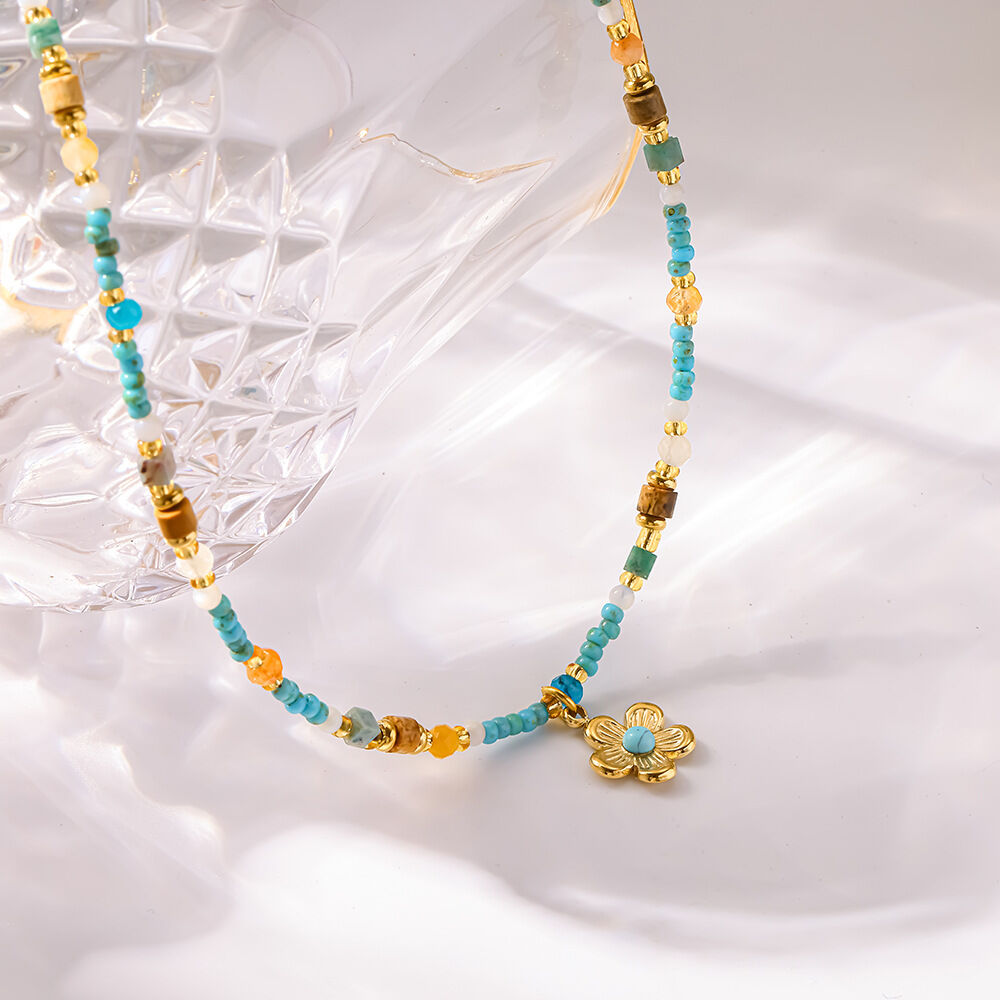 Classic  Bohemian Flower Beads Natural Stones   Gold Color  Natural Stone Women's Beaded Necklaces Picture4