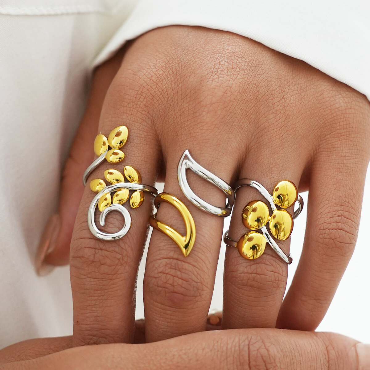 Simple Series Irregular Shape Stainless Steel Waterproof Gold Color Statement Rings h5 Picture3
