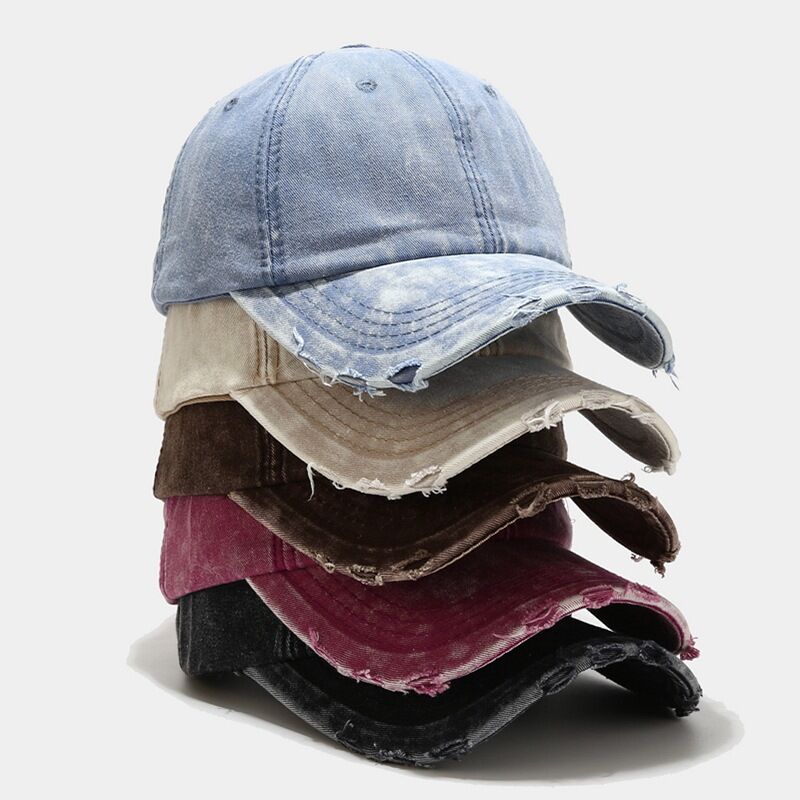 Cappellino da baseball in tessuto denim con sfumatura di colore casual della serie Simple