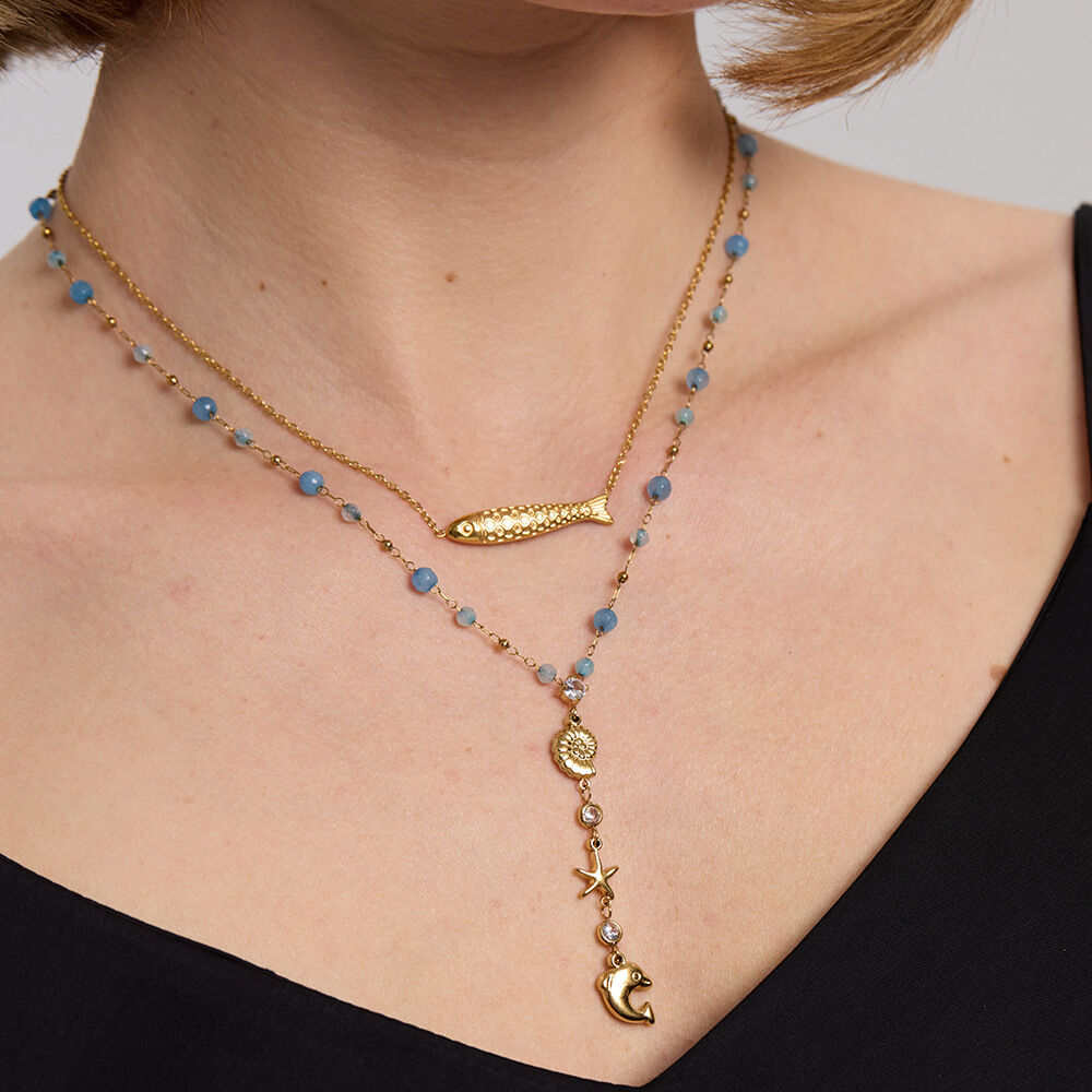 Romantic Tassel Stainless Steel Waterproof Gold Color Zircon Women's Pendant Necklaces Picture4