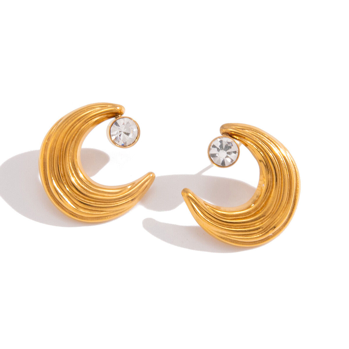 Einfache Mond-Ohrstecker aus Edelstahl, wasserdicht, goldfarben, mit Zirkonia für Damen h5 Bild5