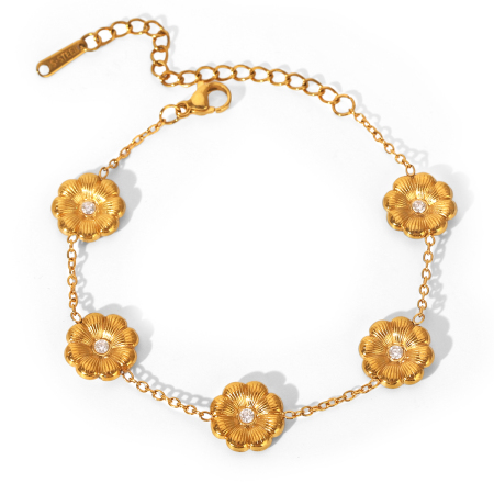Collana da donna Simple Series Daily Flower in acciaio inossidabile color oro impermeabile con zirconi