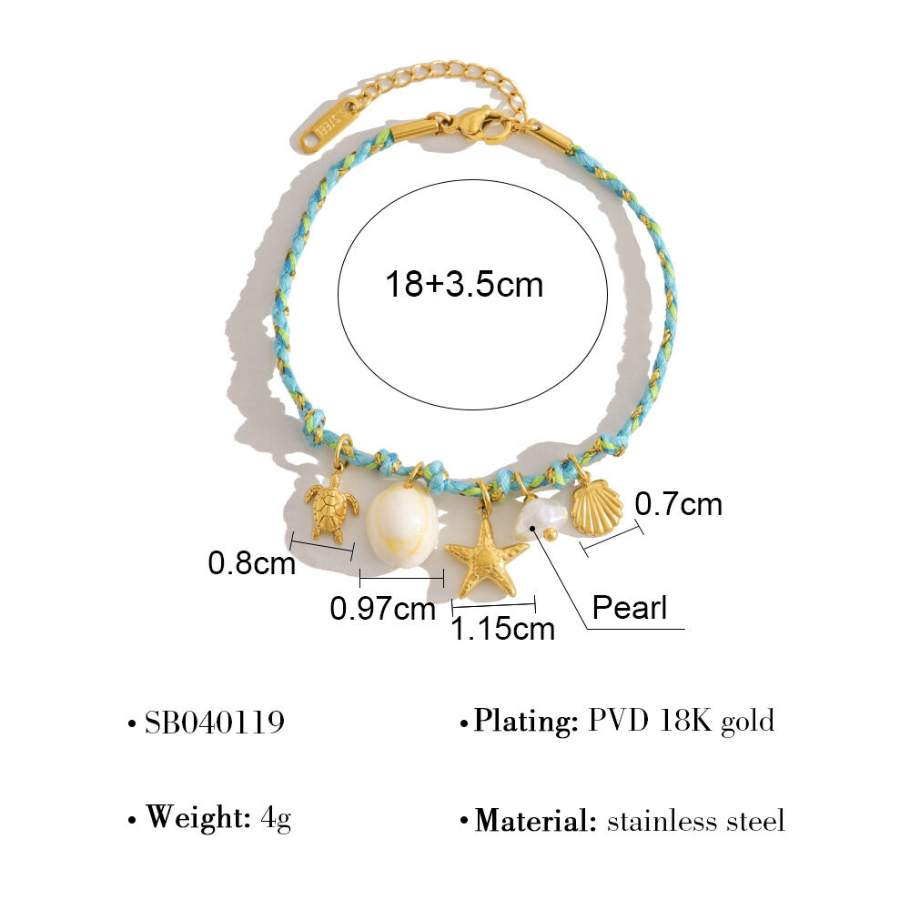 Vacation Oceanic Stainless Steel Waterproof Gold Color Women's Braided Necklaces 