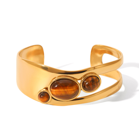 Edelstahl, wasserdicht, goldfarben, Damenarmband-Set mit Naturzirkonstein