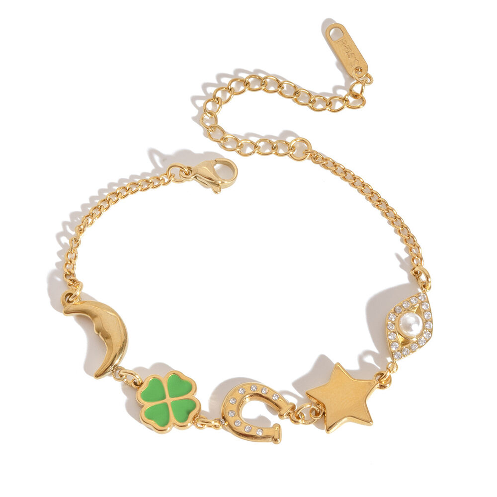 Niedliches Kleeblatt-Armband aus Edelstahl in Goldfarbe, wasserfest und anlaufgeschützt, für Damen h5Bild6