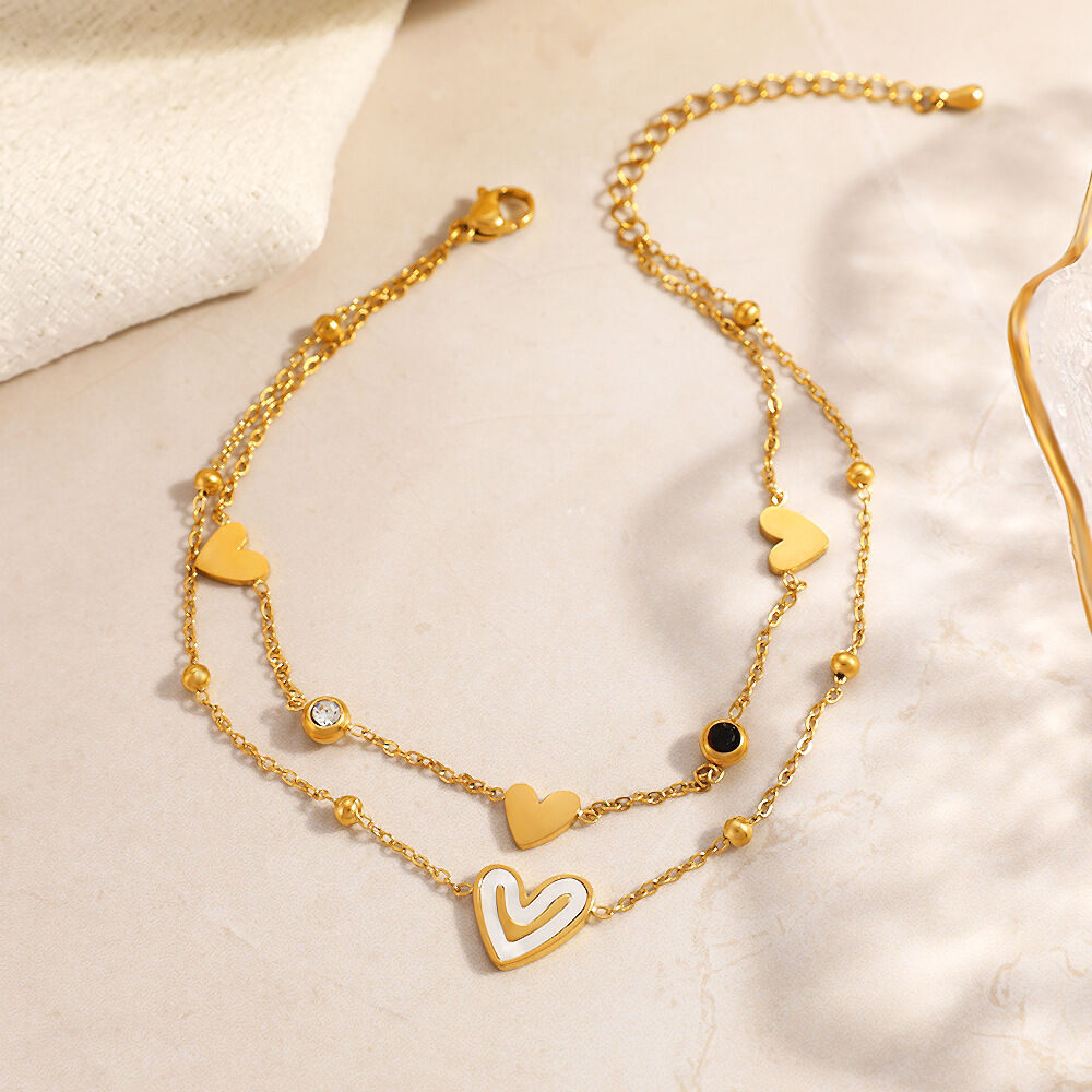 Simple Heart Stainless Steel Waterproof Gold Color Rhinestone Anklets h5Picture2