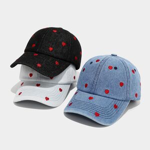 Sweet Heart Embroidery Denim Fabric Women's Baseball Cap h5 Picture3